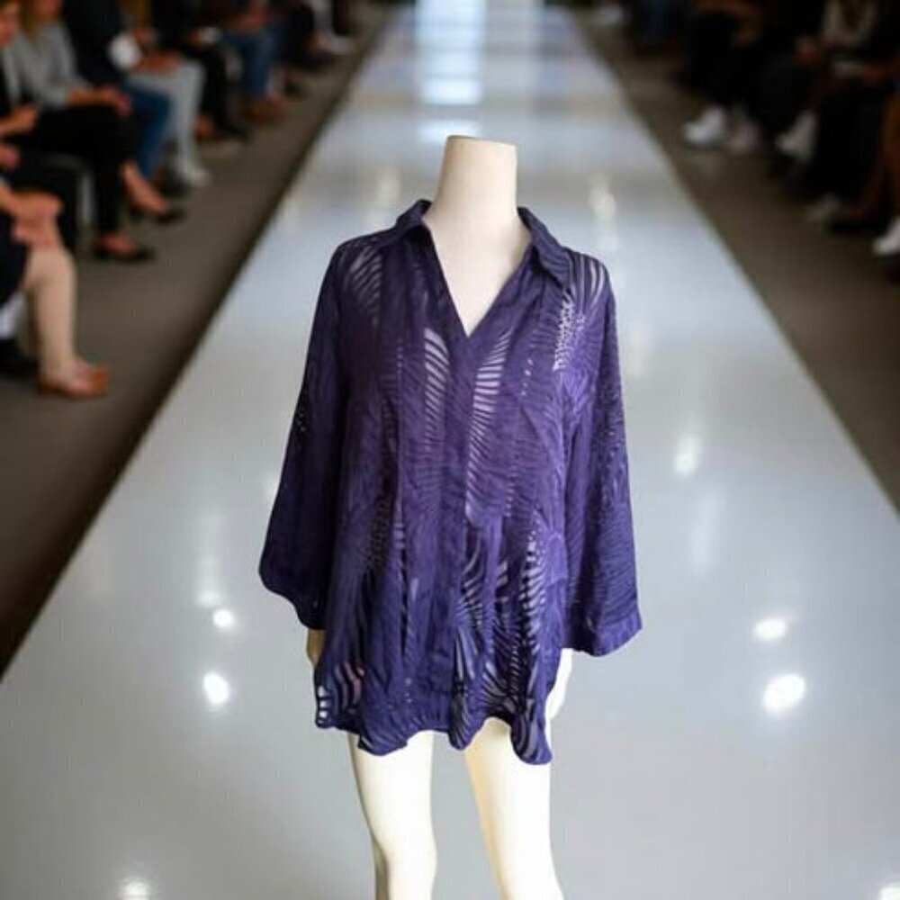 SHEER PUPLE BLOUSE - Picture 2 of 5